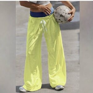 FREE PEOPLE Overtime Wide Leg Mesh Pants in Dour Citrus NWOT $98